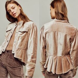 Free People Ballet Racer Ruffle Smooth Velvet Button Blush Feminine Romantic